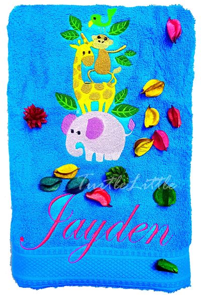 Animals Personalised Kids Bath Towel