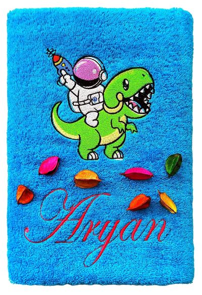 Astronaut Dinosaur Personalised Kids Bath Towel