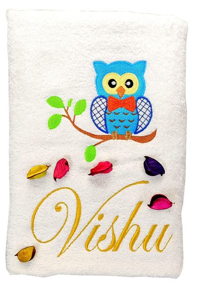 Baby Boy Owl Personalised Kids Bath Towel
