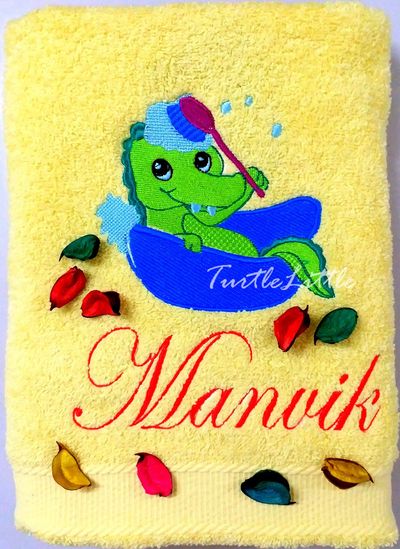 Baby Croc in Bath Tub Personalised Kids Bath Towel