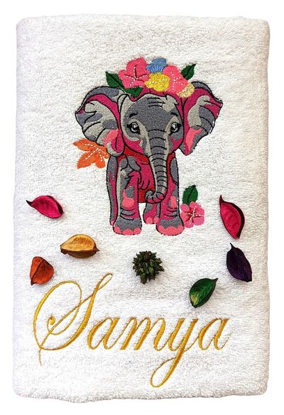 Baby Girl Elephant Personalised Kids Bath Towel