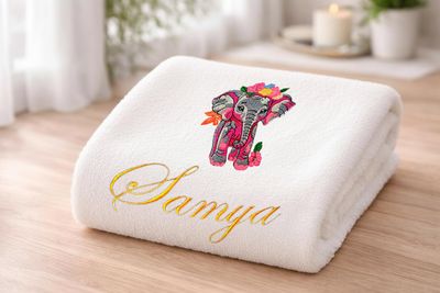 Baby Girl Elephant Personalised Kids Bath Towel