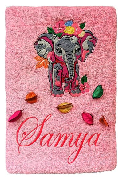 Baby Girl Elephant Personalised Kids Bath Towel