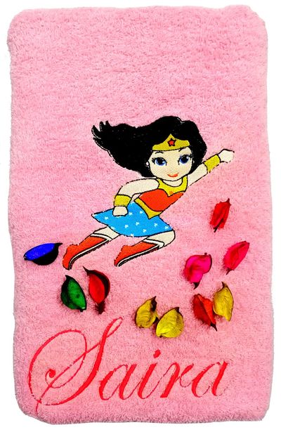 Baby Girl Super Hero Personalised Kids Bath Towel