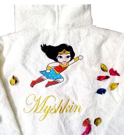 Personalised Baby Wonder Woman Bathrobe with Hood for Kids, with Name and Initials