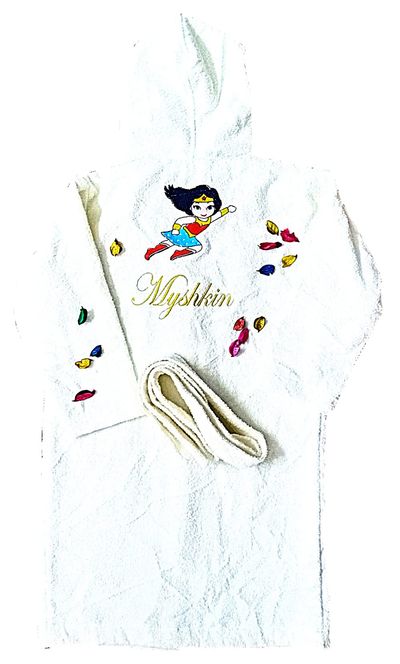 Personalised Baby Wonder Woman Bathrobe with Hood for Kids, with Name and Initials