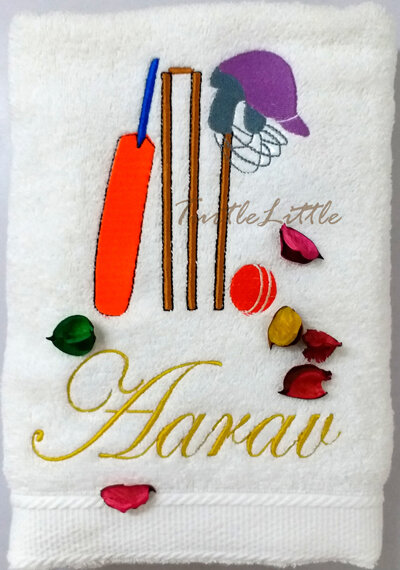 Cricket (Bat, Ball and Wickets), Personalised Towel