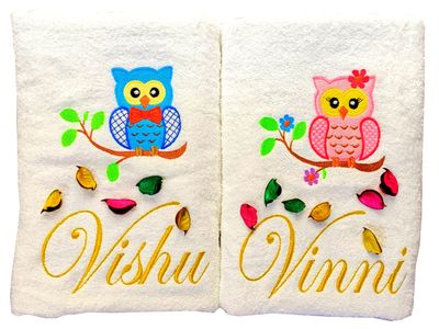 Personalised Boy and Girl Owl Kids Bath Towel Set