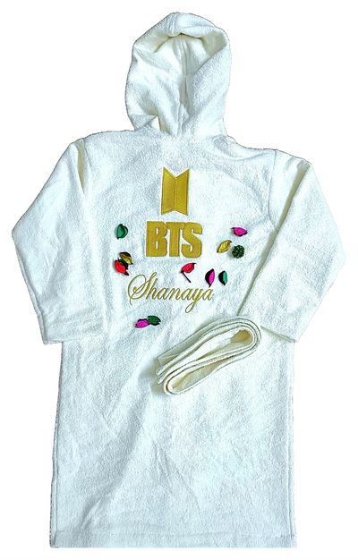 BTS Bathrobe with Hood for Kids, with Name and Initials