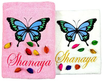 Butterfly Personalised Kids Bath and Hand Towel Set