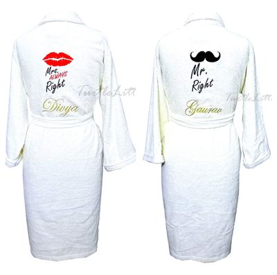 Personalised Couple Bathrobes, with Name and Initials