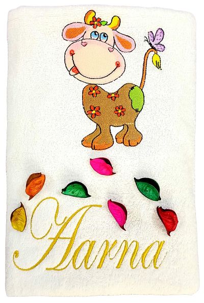 Cow with Butterfly Personalised Kids Bath Towel