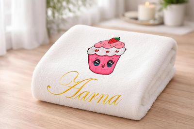 Cup Cake Personalised Kids Bath Towel