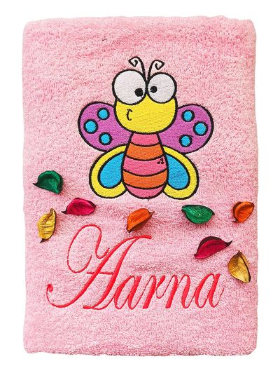 Cute Baby Butterfly Personalised Kids Bath Towel (Pink)