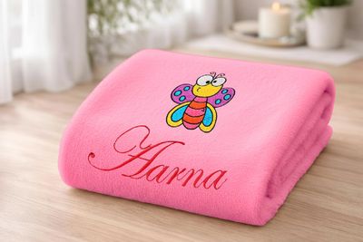 Cute Baby Butterfly Personalised Kids Bath Towel (Pink)