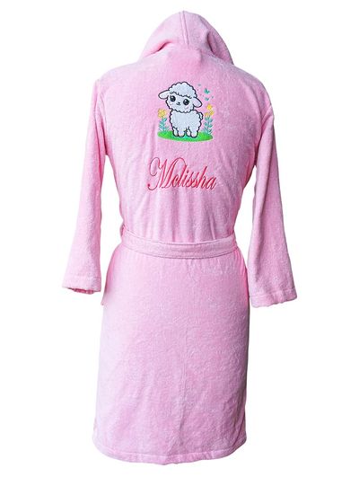 Cute Sheep Hooded Personalised Bathrobe for Girl Kids, with Name and Initials (IN, Age, 11 Years, 15 Years, Pink)