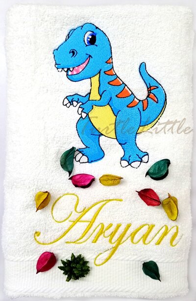 Dinosaur Blue Personalised Towel