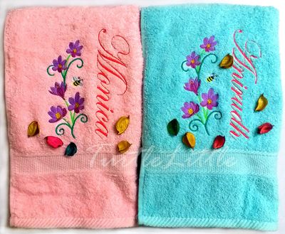 Floral Bale with Bee Personalised Valentines Couple Bath Towel Set