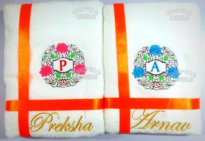 Floral Emblem Personalised Valentines Couple Bath Towels