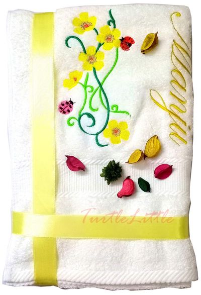 Floral with Lady Bug Personalised Bath Towel