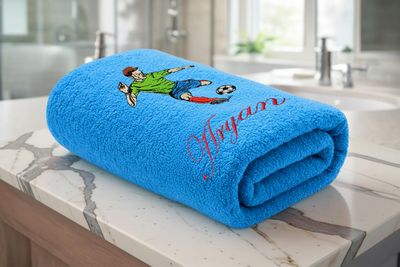 Footballer/Soccer Player Sports Personalised Kids Bath Towel