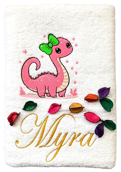Girl Dino Personalised Kids Bath Towel