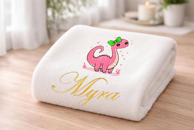 Girl Dino Personalised Kids Bath Towel