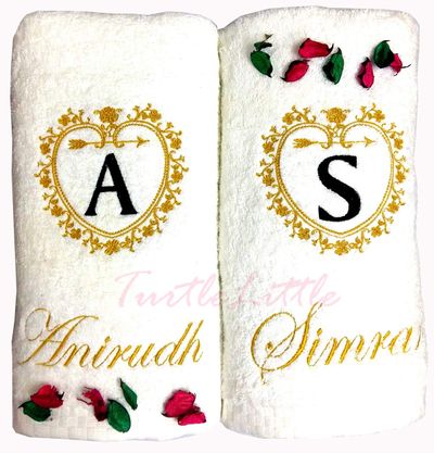 Gold Initials Emblem Personalised Valentines Couple Bath Towel