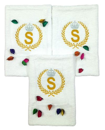 Golden Laurel Initials 3 Hand Towel Set