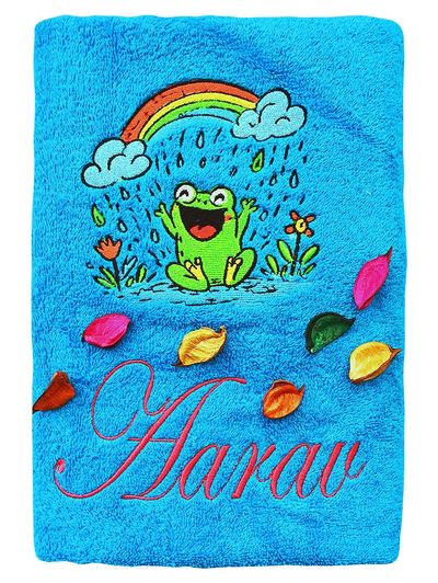 Happy Frog Under Rainbow Personalised Kids Bath Towel