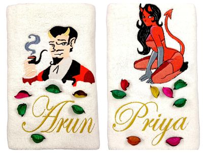 He and She Devil Personalised Couple Towel Set