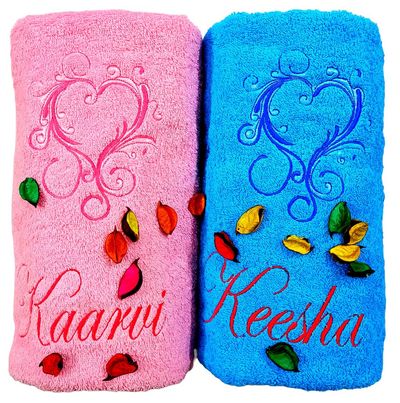 Hearts Personalised Valentines Couple Bath Towel Set