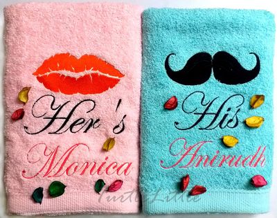His and Her Personalised Valentines Couple Bath Towel Set