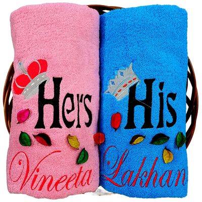 His & Her, King & Queen Crown Personalised Valentine Couple Bath Towels
