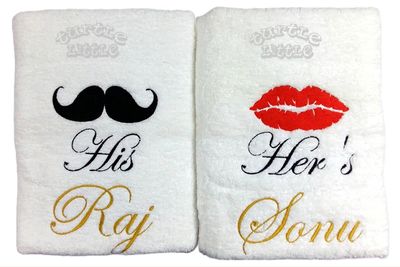 His & Her Personalised Valentines Couple Bath Towels
