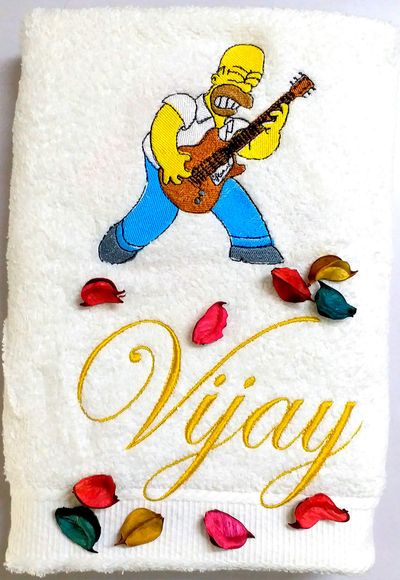 Homer Simpson Playing Guitar Personalised Bath Towel