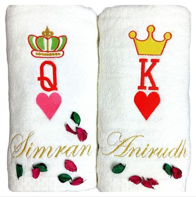 K & Q of Hearts Personalised Valentines Couple Bath Towels