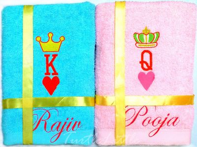 King and Queen of Hearts Personalised Valentines Couple Bath Towel Set