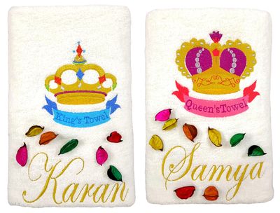 King & Queen Crown Personalised Valentines Couple Bath Towel Set