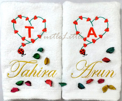 Floral Heart with Ladybird with Initials, Personalised Couple Set