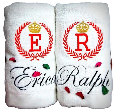 Laurel with Initials Personalised Couple Towel Set