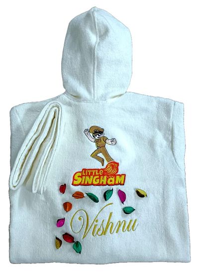 Personalised Little Singham Superhero Bathrobe, with Name and Initials