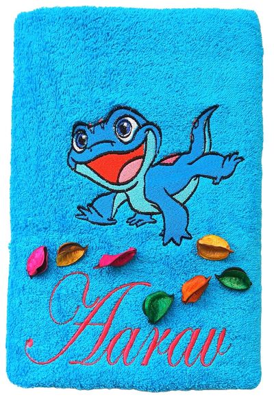Lizard Friend Personalised Kids Bath Towel (Blue)