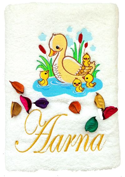 Mama Duck with Ducklings Personalised Kids Bath Towel