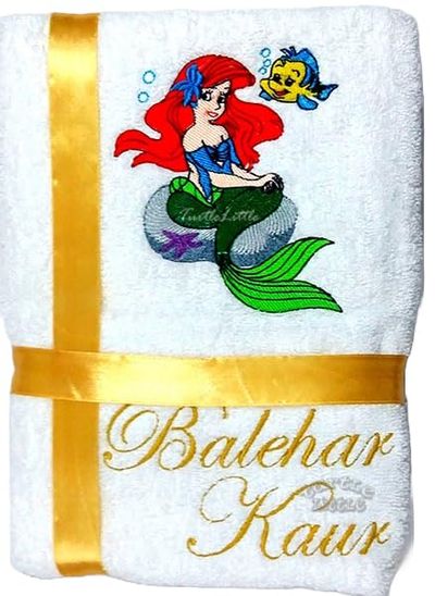 Mermaid Princess Personalised Kids Bath Towel (White)