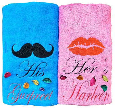 Mr and Mrs, Mush & Lips, Personalised Couple Towel Set