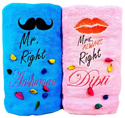 Mr Right, Mrs Always Right Personalised Valentines Couple Bath Towel Set