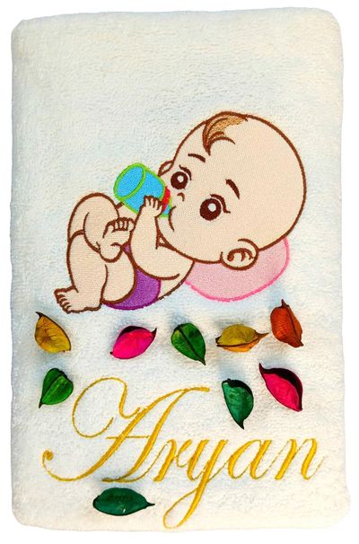 New Born Baby with Bottle Personalised Kids Bath Towel