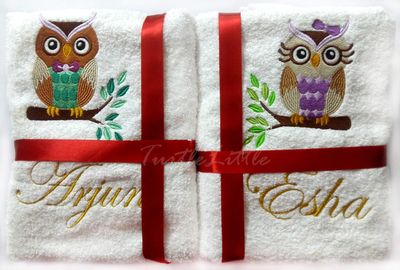 Personalised Owls Valentines Couple Bath Towels