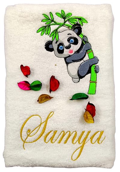 Panda on Bamboo Tree Personalised Kids Bath Towel